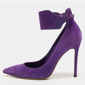 Gianvito Rossi Purple Suede Ankle Strap Pumps